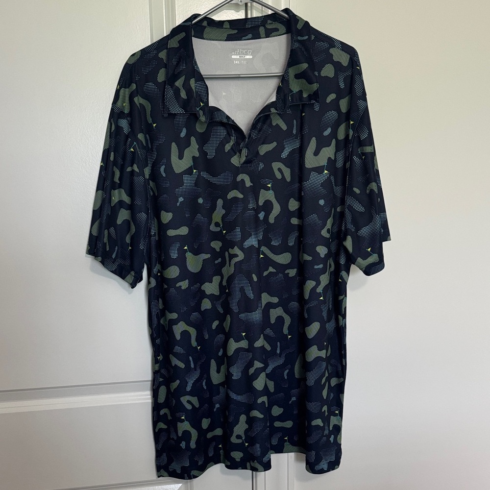 BCG Men's Black and Green Camouflage Polo Shirt